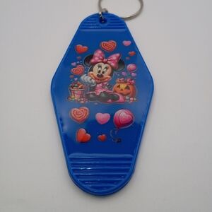 Minnie Mouse Custom Retro Blue Motel Keychain Resin Sealed DTF Car Accessory NEW